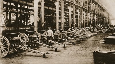 Fine Art Print of At one of the great Gun-factories of France: '75's' ready to be sent to the front, from 'The Illustrated War News', 1916 by French School