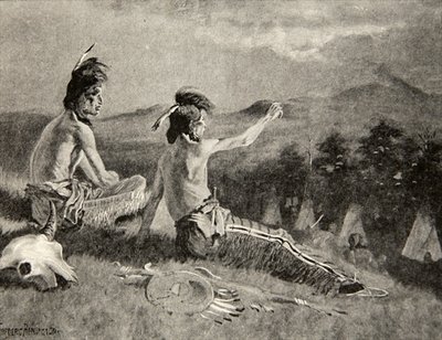 Fine Art Print of All the tribes beheld the signal, Saw the distant smoke ascending, from The Song of Hiawatha by Henry Wadsworth Longfellow by Frederic Remington