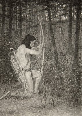Fine Art Print of Then, upon one knee uprising, Hiawatha aimed an arrow, from The Song of Hiawatha by Henry Wadsworth Longfellow by Frederic Remington