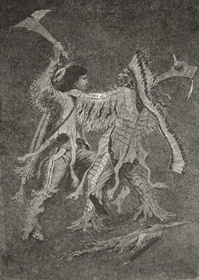 Fine Art Print of Then began the greatest battle, That the sun had ever looked on, from The Song of Hiawatha by Henry Wadsworth Longfellow by Frederic Remington