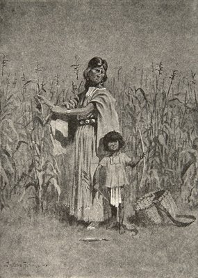 Fine Art Print of 'Twas the women who in Autumn Stripped the yellow husks of harvest, from The Song of Hiawatha by Henry Wadsworth Longfellow by Frederic Remington