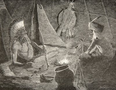 Fine Art Print of From his pouch he drew his peace-pipe,... Gave it to his guest, the stranger, from The Song of Hiawatha by Henry Wadsworth Longfellow by Frederic Remington
