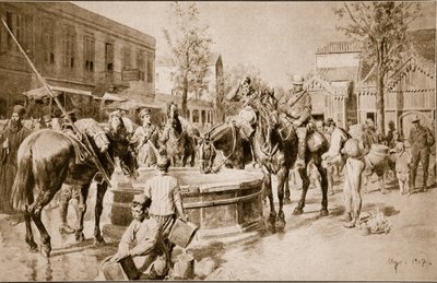 Fine Art Print of Water for man and beast: a typical scene in Salonika, 1914-19 by English School