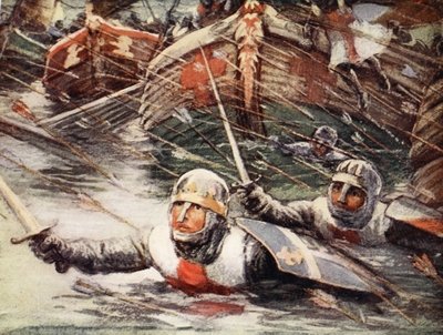 Fine Art Print of Louis throws himself overboard by English School