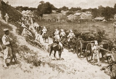 Fine Art Print of Admiral Seymour's Expedition: Japanese troops on march, illustration from 'Battles of the Nineteenth Century: Vol. VII, The Chinese War of 1900-1901' by Archibald Forbes, G.A. Henty and Major Arthur Griffiths by English School
