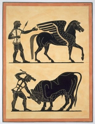 Fine Art Print of Pegasus, with Hercules slaying the Bull, published 1808-10 by French School