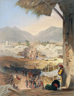 Fine Art Print of City of Kandahar, its Principal Bazaar and Citadel, Taken from the Nakarra Khauneh, or Royal Band Room, plate 28 from 'Scenery, Inhabitants and Costumes of Afghanistan', engraved by Robert Carrick by James Rattray