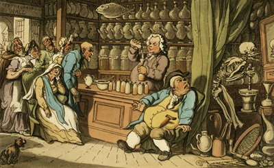 Fine Art Print of "I have a secret art to cure/Each malady which men endure", from the 'English Dance of Death' pub. by Rudolph Ackermann by Thomas Rowlandson