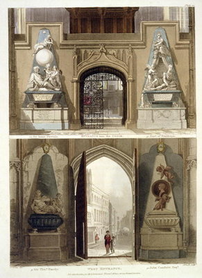 Fine Art Print of The Entrance into the Choir and the West Entrance, plate 20 from 'Westminster Abbey', engraved by J. Bluck by Thomas Uwins
