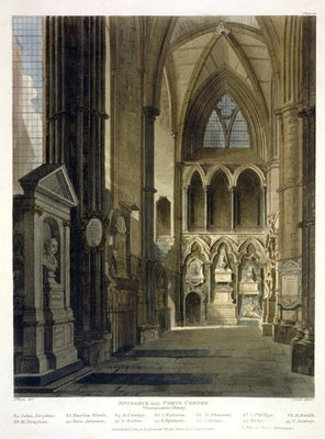 Fine Art Print of Entrance into Poet's Corner, plate 26 from 'Westminster Abbey', engraved by J. Bluck by Augustus Charles Pugin