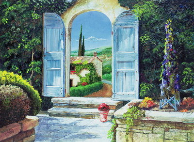 Shuttered Doorway, Volterra, Italy, 1999 (oil on board) by Trevor Neal - print