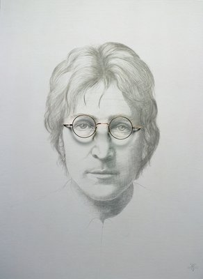 Lennon (1940-80) (silverpoint and spectacles on chinese white on hot pressed paper laid on board) by Trevor Neal - print