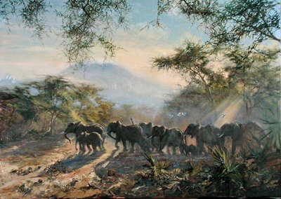 Elephant, Kilimanjaro, 1995 (oil on canvas) by Tim Scott Bolton - print