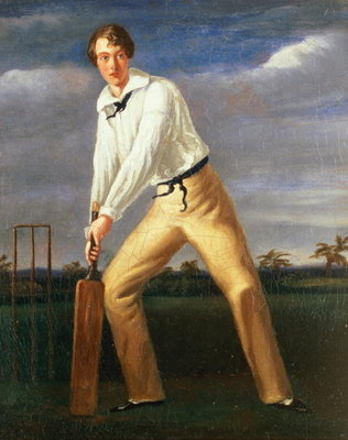 Fine Art Print of Portrait of a Young Cricketer, c.1816 by English School