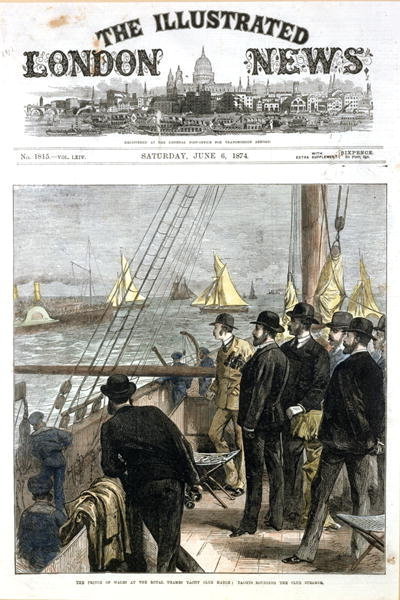 Fine Art Print of The Prince of Wales at the Royal Thames Yacht Club match, yachts rounding the club steamer, front cover from 'The Illustrated London News', pub. June 6th 1874 by English School