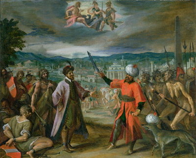 Allegory of the Turkish Wars: The Declaration of War at Constantinople, 1603-4 by Johann or Hans von Aachen - print