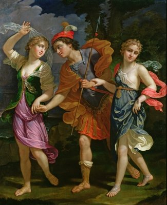 Theseus with Ariadne and Phaedra, the daughters of King Minos, 1702 by Benedetto the Younger Gennari - print
