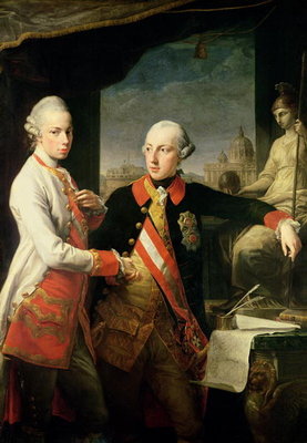Kaiser Joseph II (1741-90), and the Grand Duke Leopold of Tuscany, 1769, (oil on canvas) by Pompeo Girolamo Batoni - print