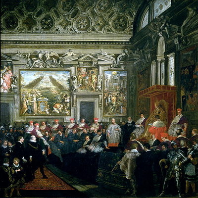 Pope Paul V (1522-1621) with an Audience, 1620 (oil on canvas) by Pietro da Cortona - print