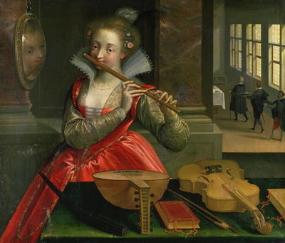 Allegory of Music (the Fluteplayer), c.1600 by Dirk de Quade van Ravesteyn - print