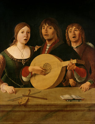 A Concert (oil on panel) by Lorenzo Costa - print