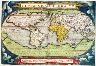 Map charting Sir Francis Drake's (c.1540-96) circumnavigation of the globe, engraved by Frans Hogenburg (1535-90) (coloured engraving) by English School - print