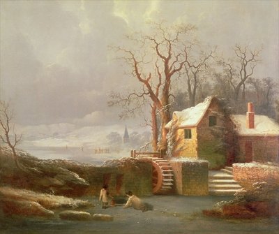 Snow Scene with Mill and Cottages by George, of Chichester Smith - print