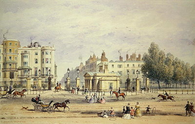 Fine Art Print of Grosvenor Gate and the New Lodge, 1851 by Thomas Hosmer Shepherd