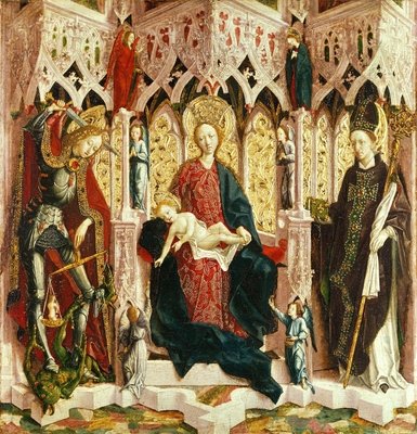 The Virgin and Child Enthroned, c.1475 (oil on silver fir) by Michael Pacher - print