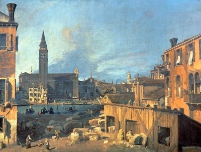 Venice: Campo San Vidal and Santa Maria della Carita (The Stonemason's Yard) 1727-28 (oil on canvas) by Canaletto - print