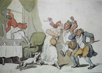 Bailiffs Outwitted (hand-coloured engraving) by English School - print