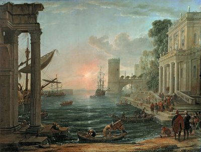 Seaport with the Embarkation of the Queen of Sheba, 1648 (oil on canvas) by Claude Lorrain - print