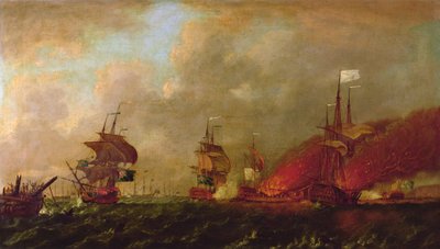 Lord Howe and the Comte d'Estaing off Rhode Island, 9th August 1778 (oil on canvas) by Robert Wilkins - print