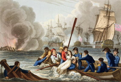 Anecdote at the Battle of Trafalgar, engraved by Matthew Dubourg (fl.1813-20) from 'Historic, Military and Naval Anecdotes', pub. by Edward Orme (1774-c.1820) 1817 (aquatint) by William Heath - print