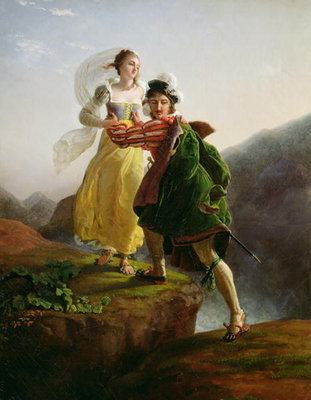 Bianca Cappello (c.1542-87) Fleeing with her lover Francesco de Medici (1541-87) (oil on canvas) by Louis Ducis - print
