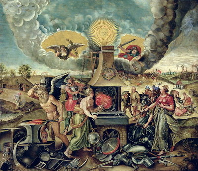 The Forges of Vulcan with Time Turning Weapons into Tools by Flemish School - print
