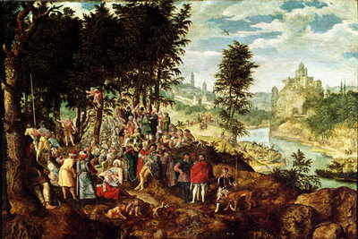 The Sermon of St. John the Baptist, c.1550 (oil on panel) by Flemish School - print