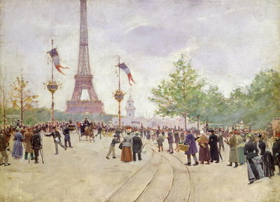 Entrance to the Exposition Universelle, 1889 (oil on canvas) by Jean Beraud - print