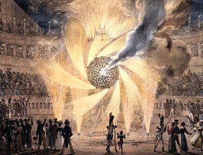 Fireworks (colour engraving) by Antoine Jean-Baptiste Thomas - print