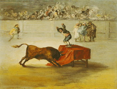 Martincho's Other Folly in the Bull Ring at Saragossa, after a painting by Francisco Goya (1746-1828) (oil on canvas) by Eugenio Lucas y Padilla - print