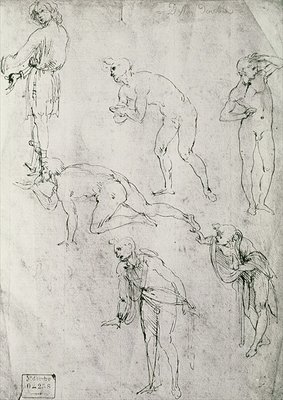 Six Figures, Study for an Epiphany (pen and ink on paper) by Leonardo da Vinci - print