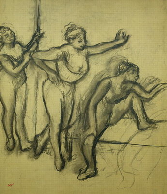Three Dancers, c.1900 (charcoal on paper) by Edgar Degas - print