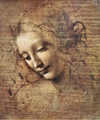 Head of a Young Woman with Tousled Hair or, Leda (gouache on wood) by Leonardo da Vinci - print