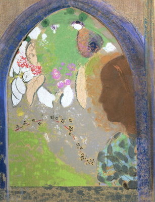 Profile of a Woman at a Window, c.1912 (pastel on card) by Odilon Redon - print