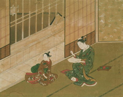 Interior scene, c.1730 (gouache on paper) by Moromasa - print