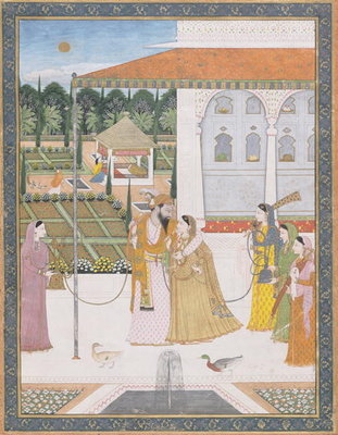 Fine Art Print of A Couple Walking by Pahari School