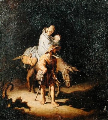 The Flight into Egypt (oil on panel) by Gerrit or Gerard Dou - print