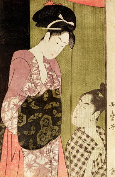 A Man Painting a Woman (woodblock print) by Kitagawa Utamaro - print