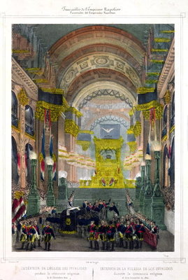 The Arrival of Napoleon's Ashes at L'Eglise des Invalides, 15th December 1840 (colour litho) by French School - print