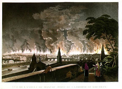 Fire in Moscow, September 1812. engraved by Gibele, 1816 (coloured engraving) by Notoff - print